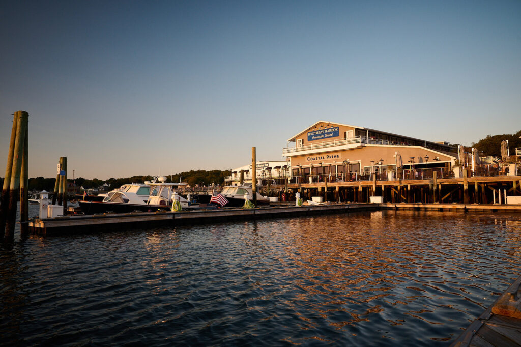 boothbay harbor oceanside resort at sunset maine